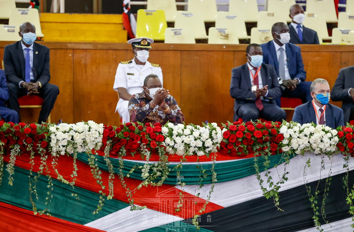 StateHouseKenya's tweet photo. President Uhuru Kenyatta arrives at Moi International Sports Centre, Kasarani in Nairobi County to preside over the unveiling of the #MbeleNaBiz Business Plan Competition (BPC) winners and launch of the #YouthFundStrategicPlan 2020-2024. https://t.co/xdK0BbdyRt