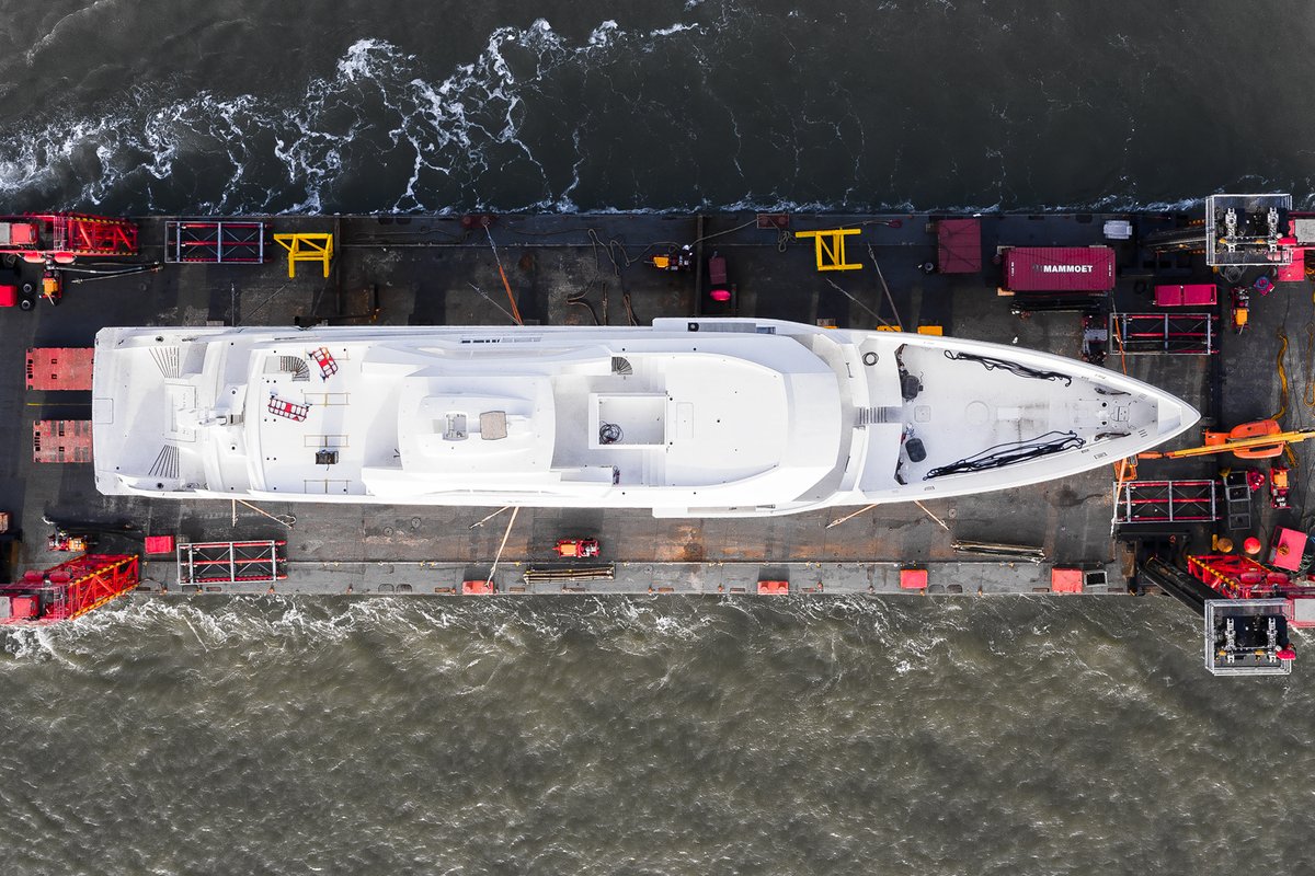 Dutchyachting's tweet photo. The 60m/ 197ft #Project6001 left #Vlissingen Oost for #DamenYachting on a pontoon yesterday. Photos by @maritimephoto. https://t.co/twcdbfIstT