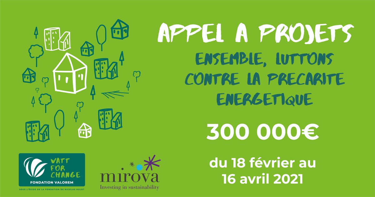 La Fondation <a href="/valorem_energie/">Groupe VALOREM</a> et <a href="/Mirova_RI/">Mirova</a> s’associent pour le lancement d’un AAP « Agir contre la précarité énergétique », axé sur la partie travaux/rénovation. Vous pouvez candidater à cette page : wattforchange.org/faire-un-don/j…