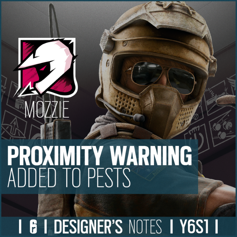 Rainbow6Game's tweet photo. Read our newest Designer's Notes to learn more about the upcoming Y6S1 balance changes and the reasons behind them.
 
🔫Kali Sniper Buff
🛡️Reduced Blackbeard's Shield HP
🚨Proximity Warning for Mozzie's Pests
✅And more!
 
🔗 https://t.co/jrbihSEuIQ
