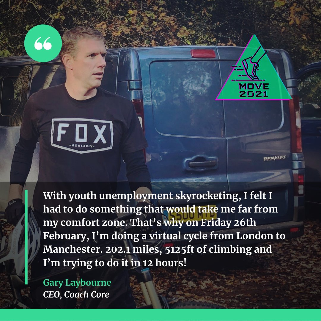 wearecoachcore's tweet image. This Friday our CEO @GaryLaybourne will be taking on a virtual cycle from London to Manchester 🚴‍♂️

🗺️202.1 miles
🚵‍♂️5125ft of climbing
⏰All in 12 hours 

To help raise vital funds, so #CoachCore can help more young people into employment. 

More info 👇
justgiving.com/fundraising/Ga…