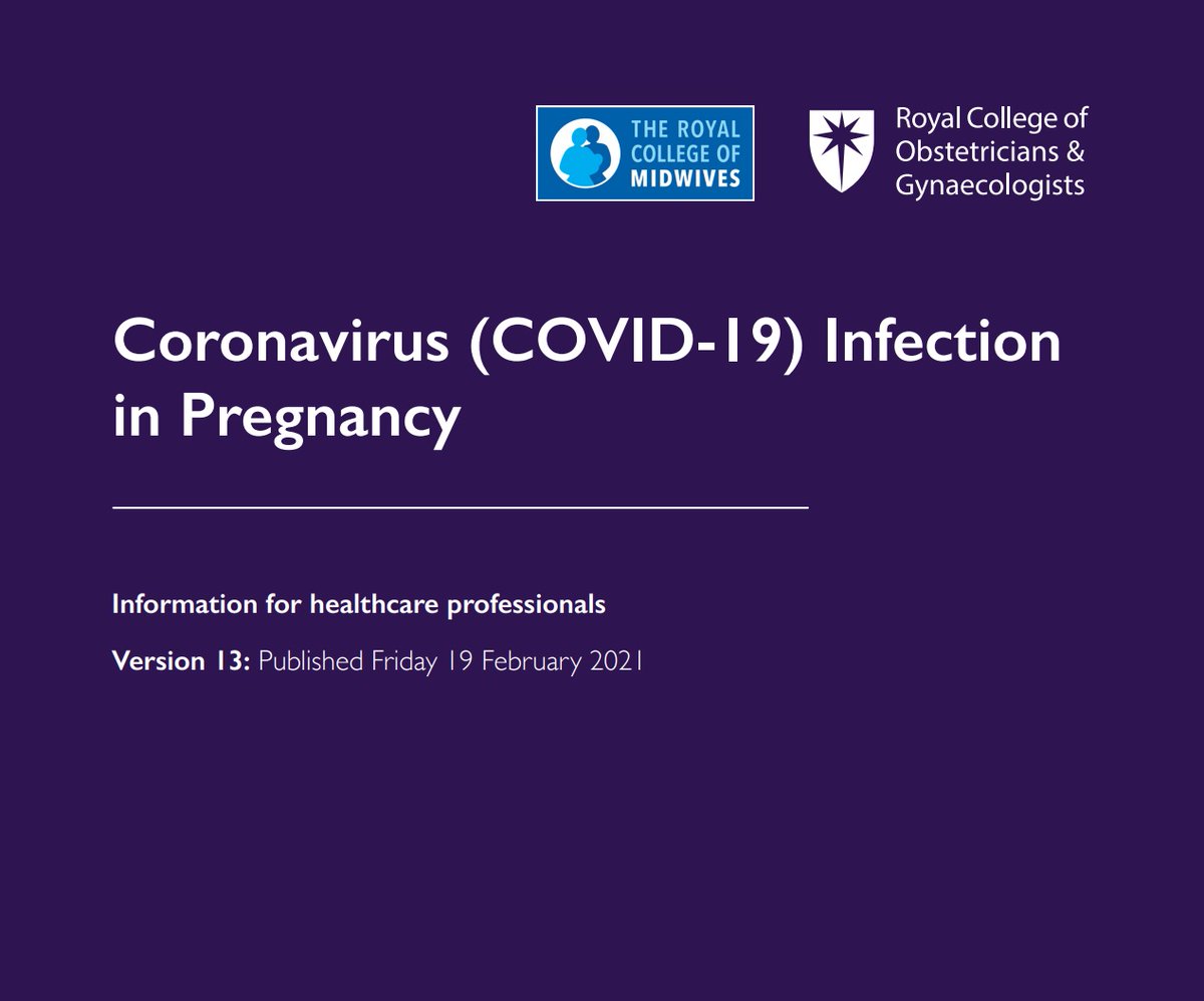 **UPDATED**

Guidance on #COVID_19 in pregnancy has been updated. It has been published by RCOG, Royal College of Midwives, Royal College of Paediatrics and Child Health, Public Health England and Public Health Scotland. Read the latest guidance here: ow.ly/qGk450DGkd0