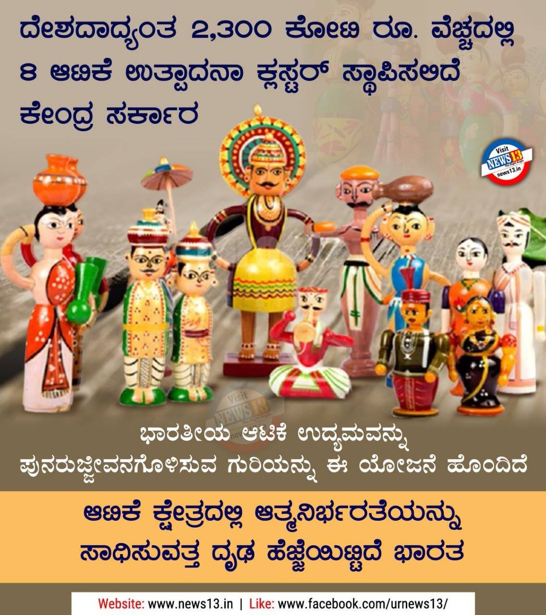 News13_in's tweet photo. ದೇಶದಾದ್ಯಂತ ರೂ. 2,300 ಕೋಟಿ ವೆಚ್ಚದಲ್ಲಿ 8 ಆಟಿಕೆ ಉತ್ಪಾದನಾ ಕ್ಲಸ್ಟರ್ ಸ್ಥಾಪಿಸಲಿದೆ ಕೇಂದ್ರ ಸರ್ಕಾರ
#India #ToyCluster #ToyFair #AtmaNirbharBharat #MakeInIndia https://t.co/87QRuLjTT7