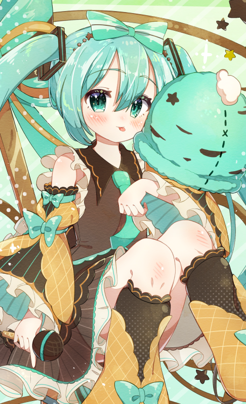 初音ミク 「チョコミントアイスコーンミクちゃん? #初音ミク 」|つく