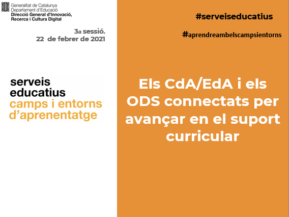 🗨 Avui hem fet la 3ra sessió formativa de CdA/EdA.  
⏺ Els CdA i els ODS, una baula més per avançar en el suport curricular.
⏺ Recollim la sensibilitat i interès dels Camps i Entorns per generar complicitats entre l’alumnat i el professorat sobre el canvi climàtic. [Fil]