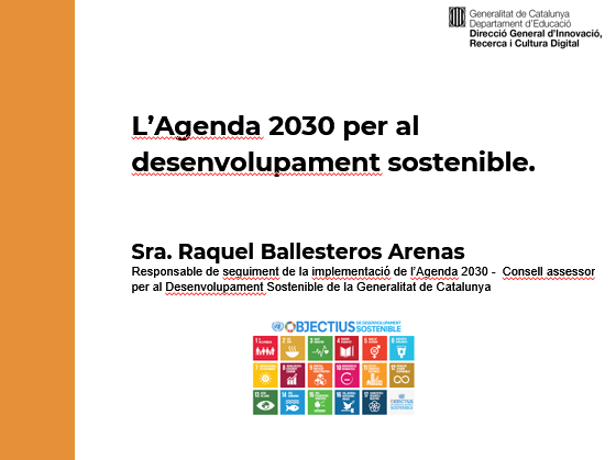 🗨 Avui a la sessió de formació dels Camps d’Aprenentatge. Hem abordat:
⏺L’agenda 2030 per al desenvolupament sostenible. 
⏺La presentació a càrrec de la Sra Raquel Ballesteros, responsable del seguiment de la implementació de l’Agenda 2030 a Catalunya. [Tanquem Fil]