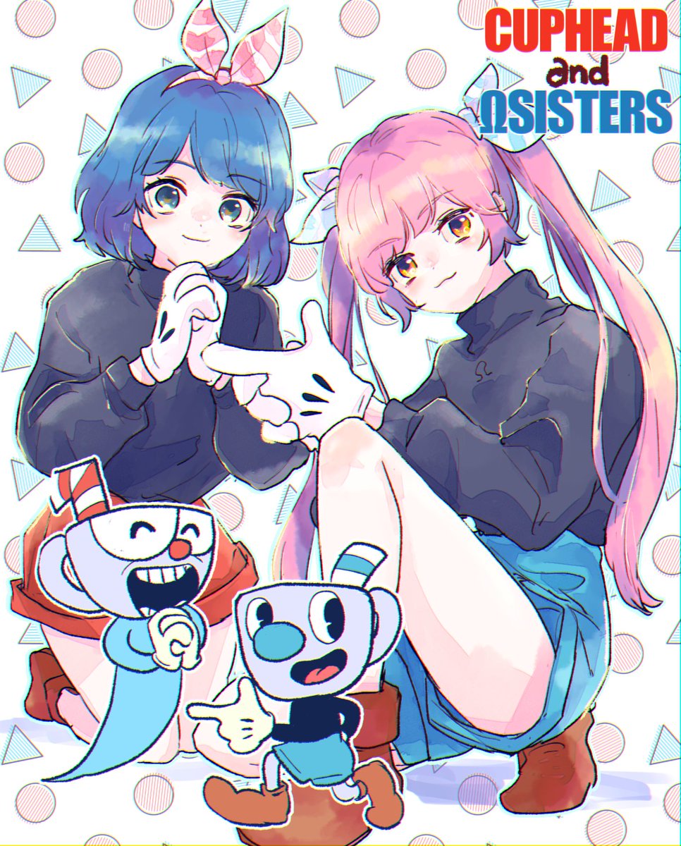multiple girls 2girls twintails smile blue hair pink hair short hair  illustration images