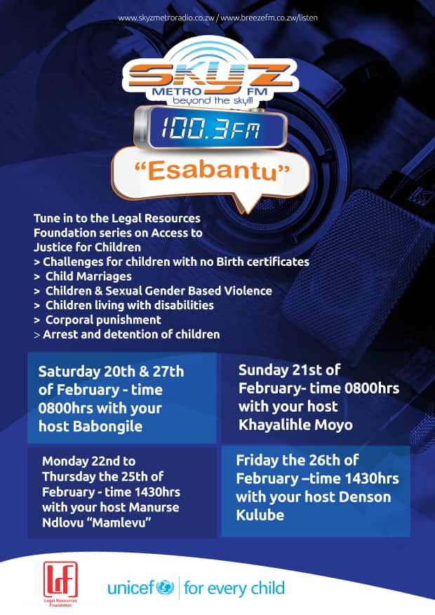 Today, Mon 22 February we discuss about #birthcertificates in our Access to Justice series on Skyz Metrofm from 2.30 - 3.00pm. Follow the discussions and learn more about children's rights.

#accesstojustice
#childrensrights