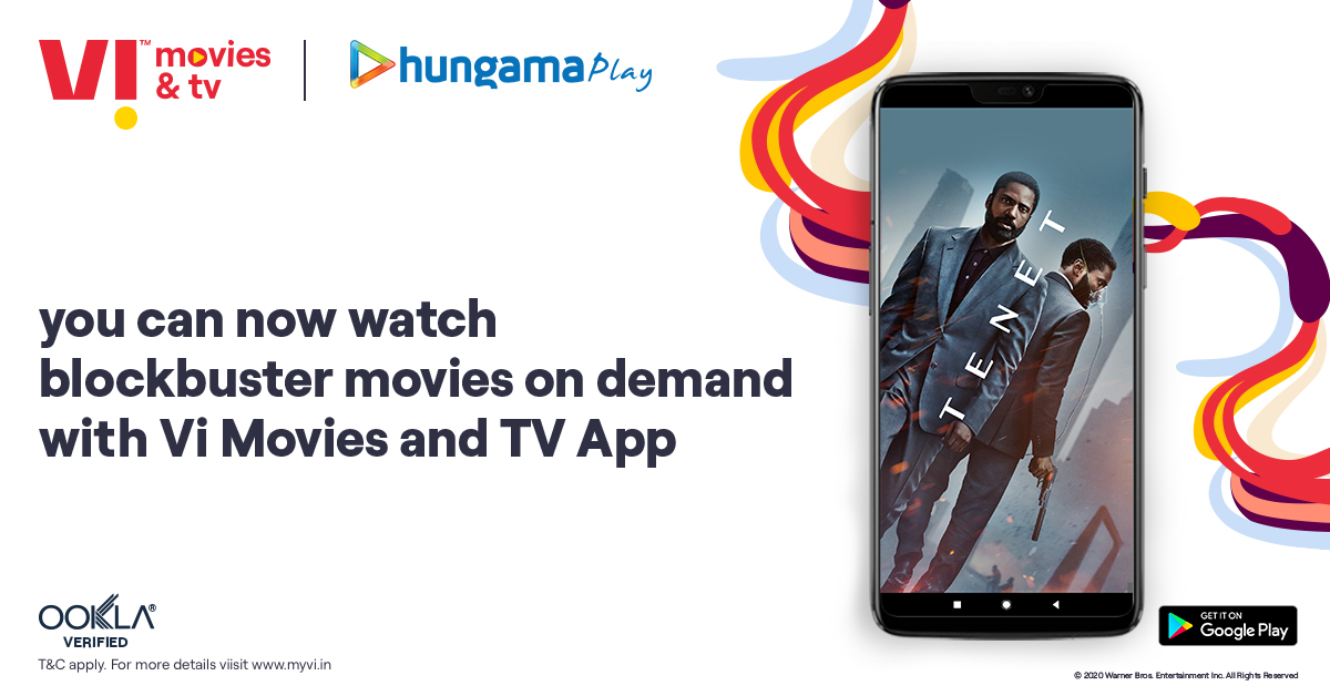 ViCustomerCare's tweet photo. Don't miss the movie Tenet, with India's Fastest 4G. Enjoy the latest releases on-demand only on Vi Movies and TV App. Rent now: https://t.co/eeGsYTH8No T&amp;C Apply. 
@Hungama_Play https://t.co/1txaodJtRM
