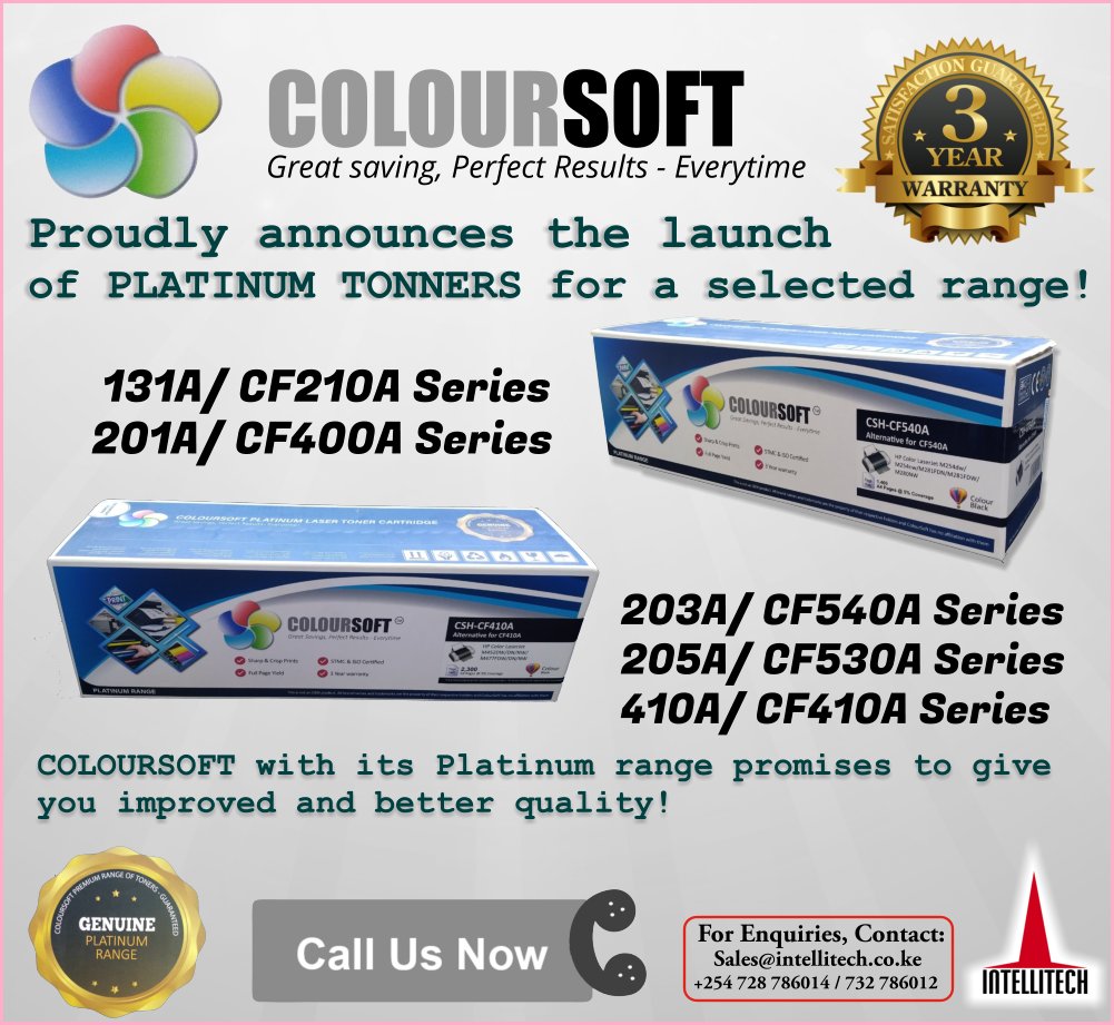 intellitech_ltd's tweet image. Our 3-year warranty on any Coloursoft compatible toner you buy guarantees your peace of mind. Make the switch to Coloursoft today by calling us on 0728 786012/0735 786012 or you can email us at sales@intellitech.co.ke. #PrintMoreForLess#coloursoft#mondaythoughts