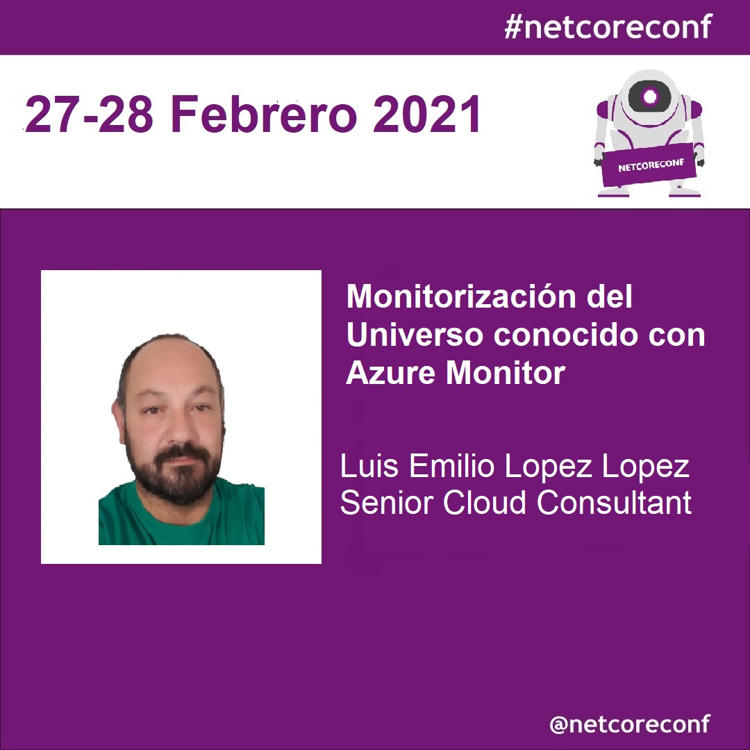 netcoreconf's tweet photo. ‼️ Speaker ‼️
Más novedades un dúo nuevo uno MVP otro participando recientemente ellos son @robtejero  &amp; @luiselopezlopez que nos hablarán de monitorización del Universo 
 
#netcoreconf #azure #monitoring https://t.co/1iZl8f0zCM