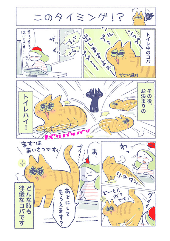 「このタイミング!?」

猫って自由にみえて律儀なんですよね(;'∀`)

(吉濱あさこさんの「イチャ猫」)更新!
つづきはコチラ⇒https://t.co/D6YJkLecV7 

#イチャ猫 #猫の日 