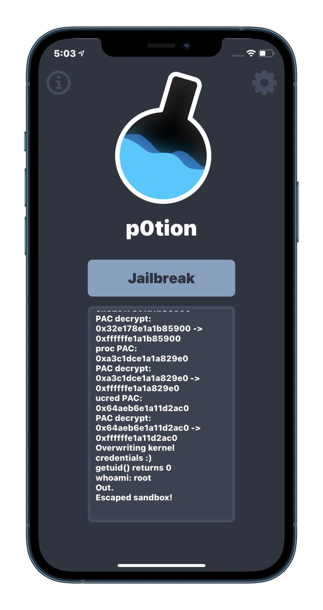 Yalujb's tweet image. p0tion - yet another jailbreak that will support iOS 14.0-14.3 (dev - @p0tionTeam). #iOS143 #jailbreak
