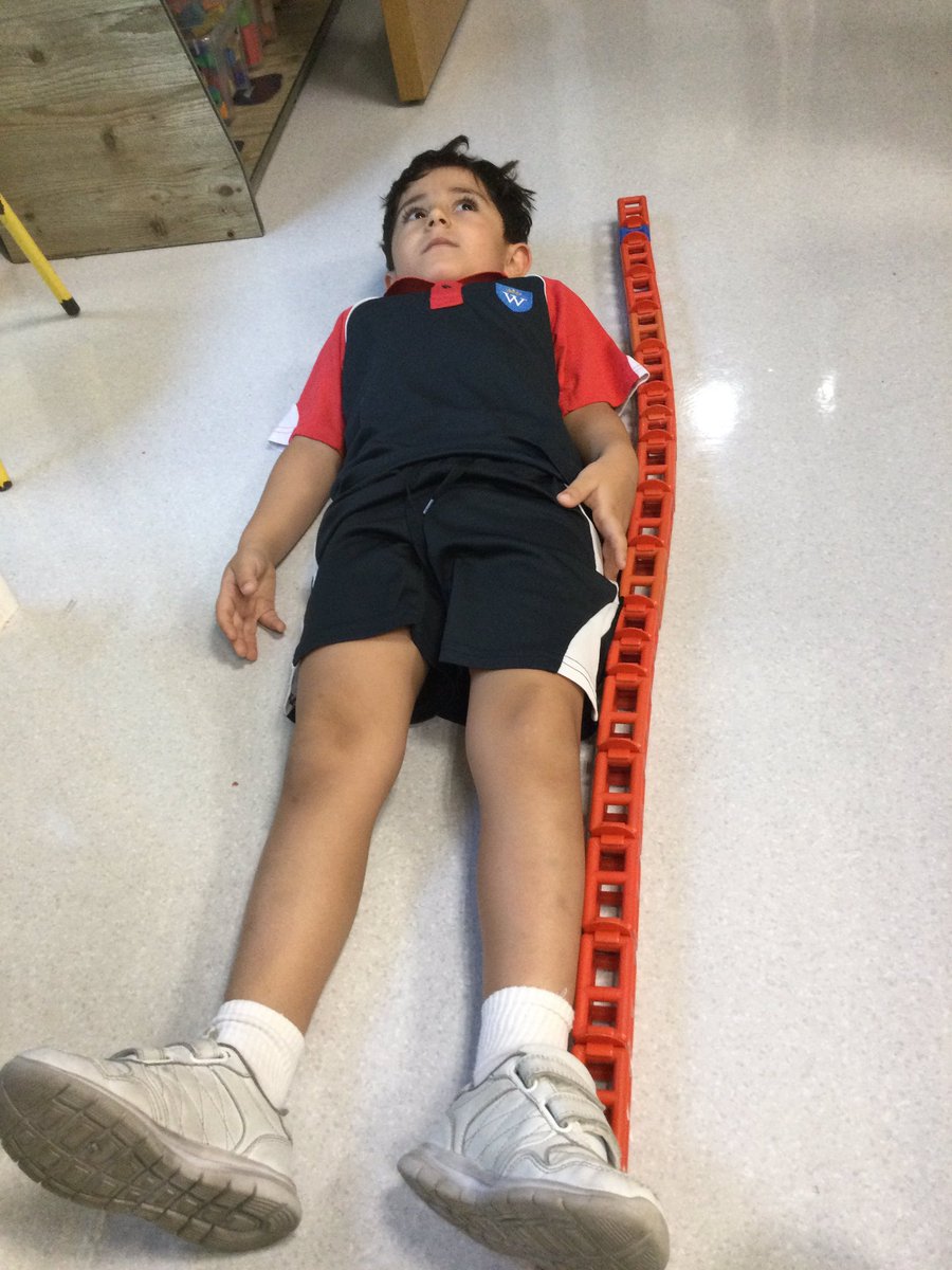 WPS_FS2's tweet image. “Mrs Howells it is as long as me!” Yes it is Alan....you are an exploring elephant! #WPSFSMaths #FS2B