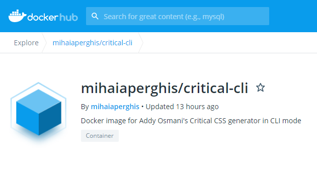 mihaiaperghis's tweet image. Looking to quickly extract critical CSS for your site to improve your Core Web Vitals, but don't want to set up a full web development environment?

Here's a #Docker image for @addyosmani's Critical CLI that does just that: hub.docker.com/r/mihaiaperghi…