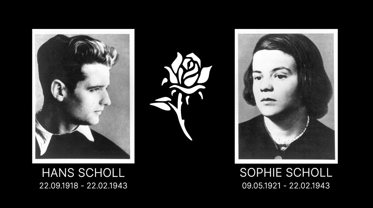 Sophie und Hans wurden heute vor 78 Jahren feige denunziert und von den Nazis brutal ermordet. Sie stehen für Mut, Widerstand und Hoffnung. Gedenken wir ihnen #geschwisterscholl