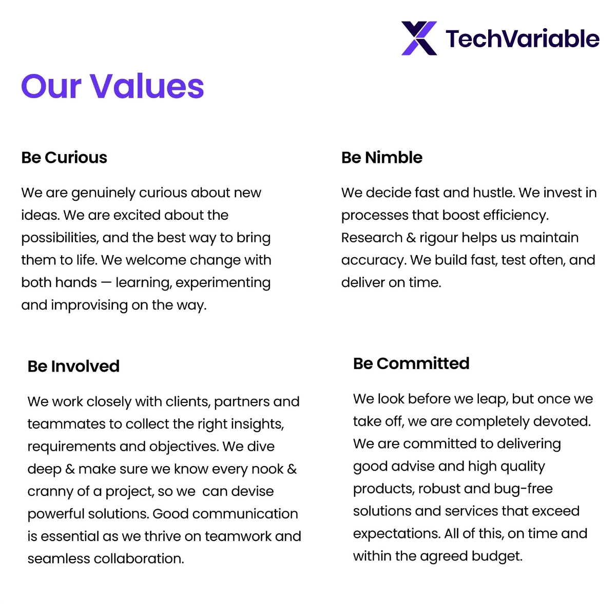 TechVariable_'s tweet photo. We are back!!
With a brand new outlook and core values that make us a young, dynamic team and the right go-to technology partner for innovators around the world.
#corevalues #techcompany #digitaltransformation #technology #TechVariable https://t.co/sUiZjblHU3