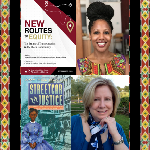 TransCABookClub's tweet photo. #Questions for @TransportiCA's #February2021 #BookClub Selections: "#NewRoutestoEquity" by #DrReganPatterson and "#StreetcartoJustice" by @AmyHillHearth, are available at: https://t.co/Q3sotwjwSR #blackhistorymonth #bhm2021 #elizabethjennings #cbchouse #cbcf https://t.co/LgX9CZnWxW