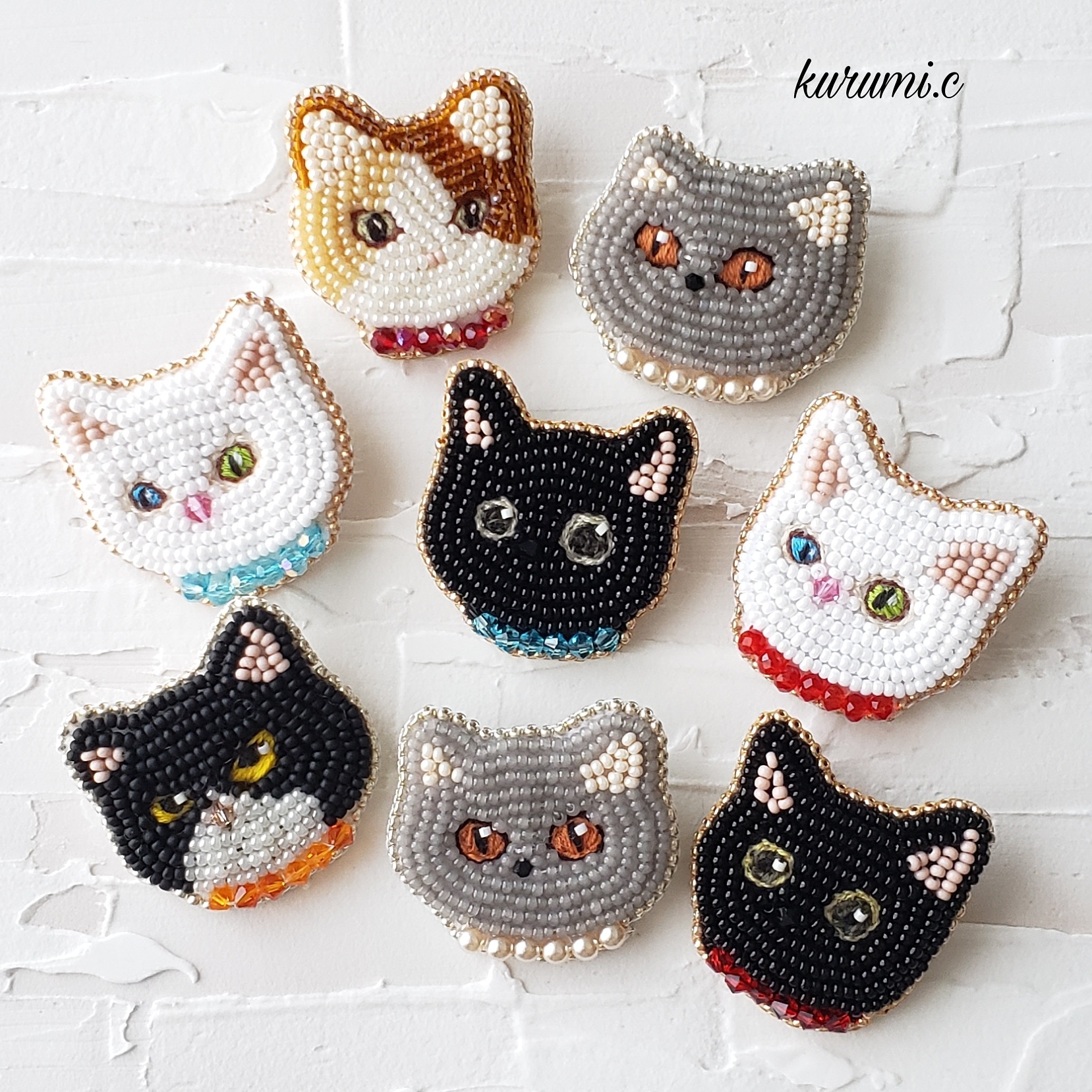 刺繍　ブローチ　ビーズ　猫　浴衣　ハンドメイド 刺繍ブローチビーズ猫浴衣ハンドメイド