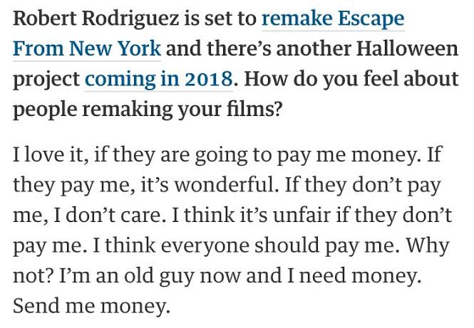 orgeezuz's tweet photo. @ultrakillblast John Carpenter's best works are not his films or music but his post-career interviews. https://t.co/Hospp2CT7j
