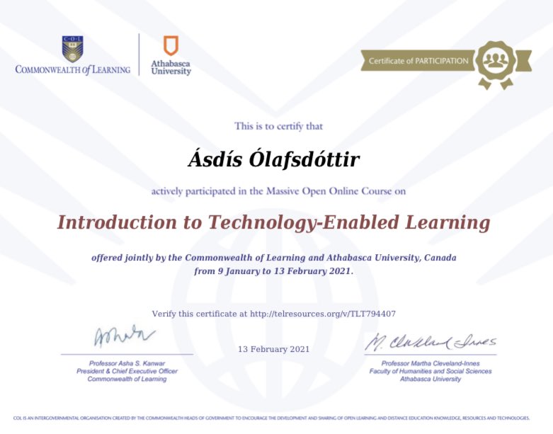 TEL-MOOC 5 vikna námskeið☑️  Rauntímar gerðu námið marktækara og ekki verra að þeir byrjuðu ca. 8:00 í Kanada en 15:30 hér 👌