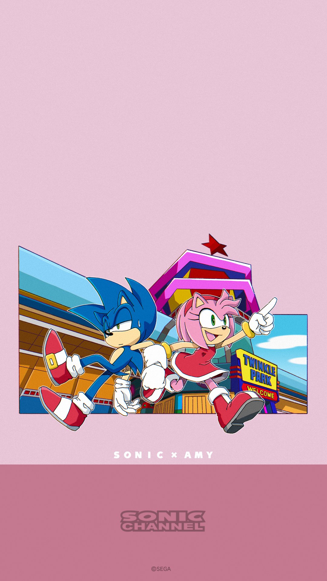 Sonicwindblue The New Sonic Channel Wallpaper For March Got Revealed Sonic And Amy With Twinkle Park In The Background Source T Co Trnmf35gbf T Co Bwsbdprtln Twitter