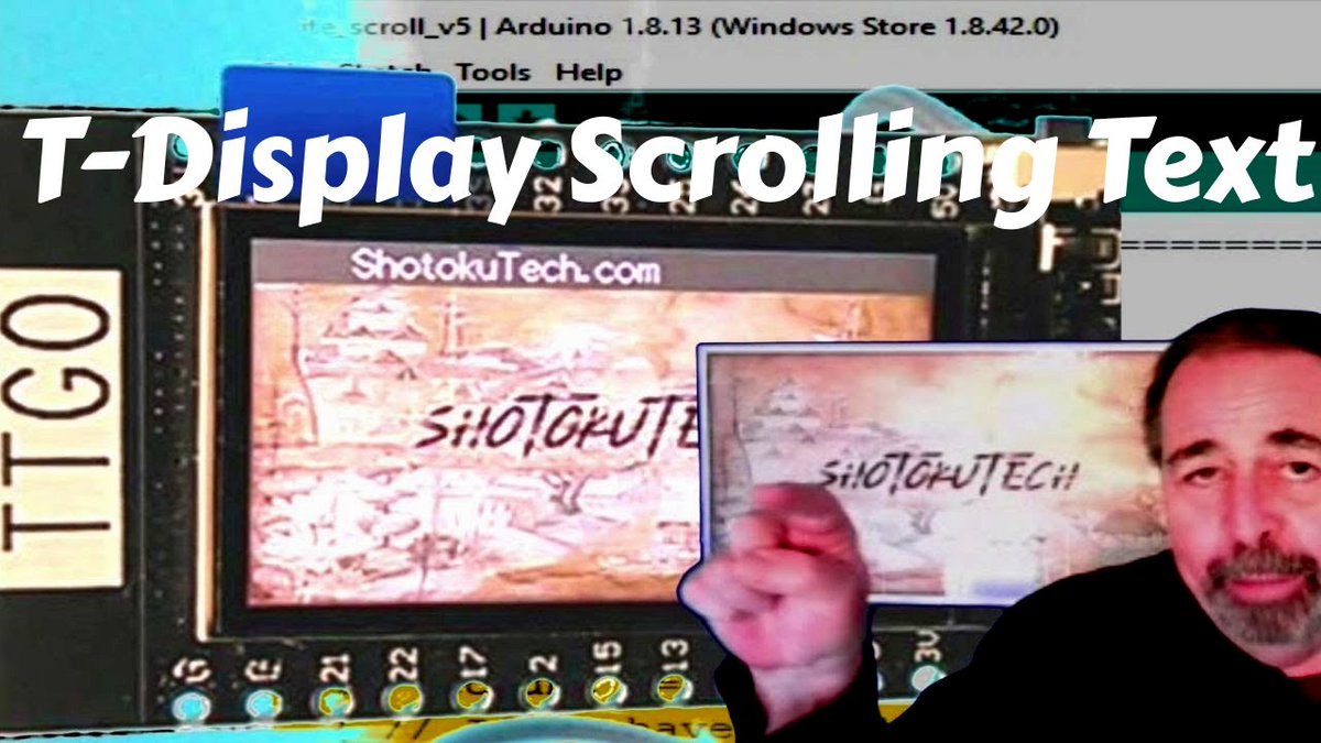 ShotokuTech's tweet image. For scrolling text on the TTGO T-Display, I reverse engineer and tweak the Sprite_scroll example. Then, I mix in three lines from FactoryTest to display a background image. youtu.be/8PnpwGbG-HM
@Lilygo #TTGO #TDisplay #ScrollingText #TFT_eSPI #ESP32
