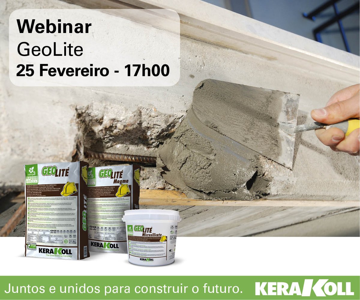 GEOLITE - passiva os ferros de armadura, reconstrói e recupera o betão, barra e regulariza a superfície, com uma única aplicação. 
Assista ao WEBINAR GEOLITE na próxima 5.ª-feira, 25 de Fevereiro pelas 17h00. Mais informação em kerakoll.com/pt-pt/eventos/

#kerakoll #kerakollgroup