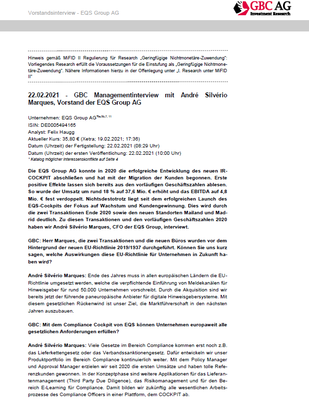 GBC_Research's tweet photo. #EQSGroupAG #Managementinterview @EQSGroupAG "Der Umsatz wurde um rund 18 % auf 37,6 Mio. € erhöht und das EBITDA auf 4,8 Mio. € fest verdoppelt" #SmallCaps #Börse #Aktie #Research #Software https://t.co/9J7fqqU6TK https://t.co/lJvJLcJJou