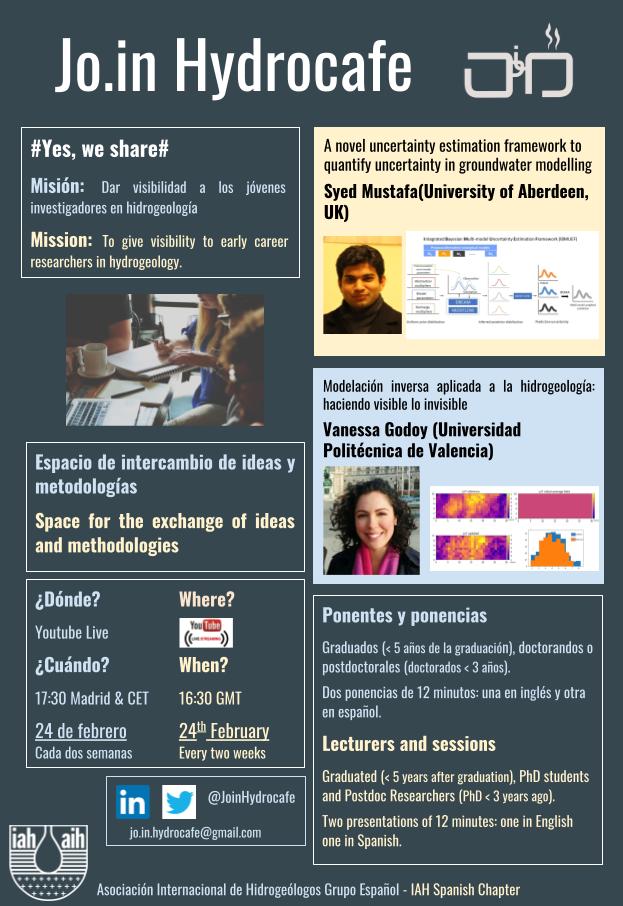JoinHydrocafe's tweet photo. Let´s talk about groundwater modelling!
Take a break with us next Wednesday, we will be sharing science!
#groundwater #dissemination #earlycareerresearchers
When? Next 24 February at 17:30 CET
Where? YouTube Live
https://t.co/9Cw2HpShdb
@iahgroundwater @IGME1849 @iahbritish https://t.co/TOlAkNoqmr
