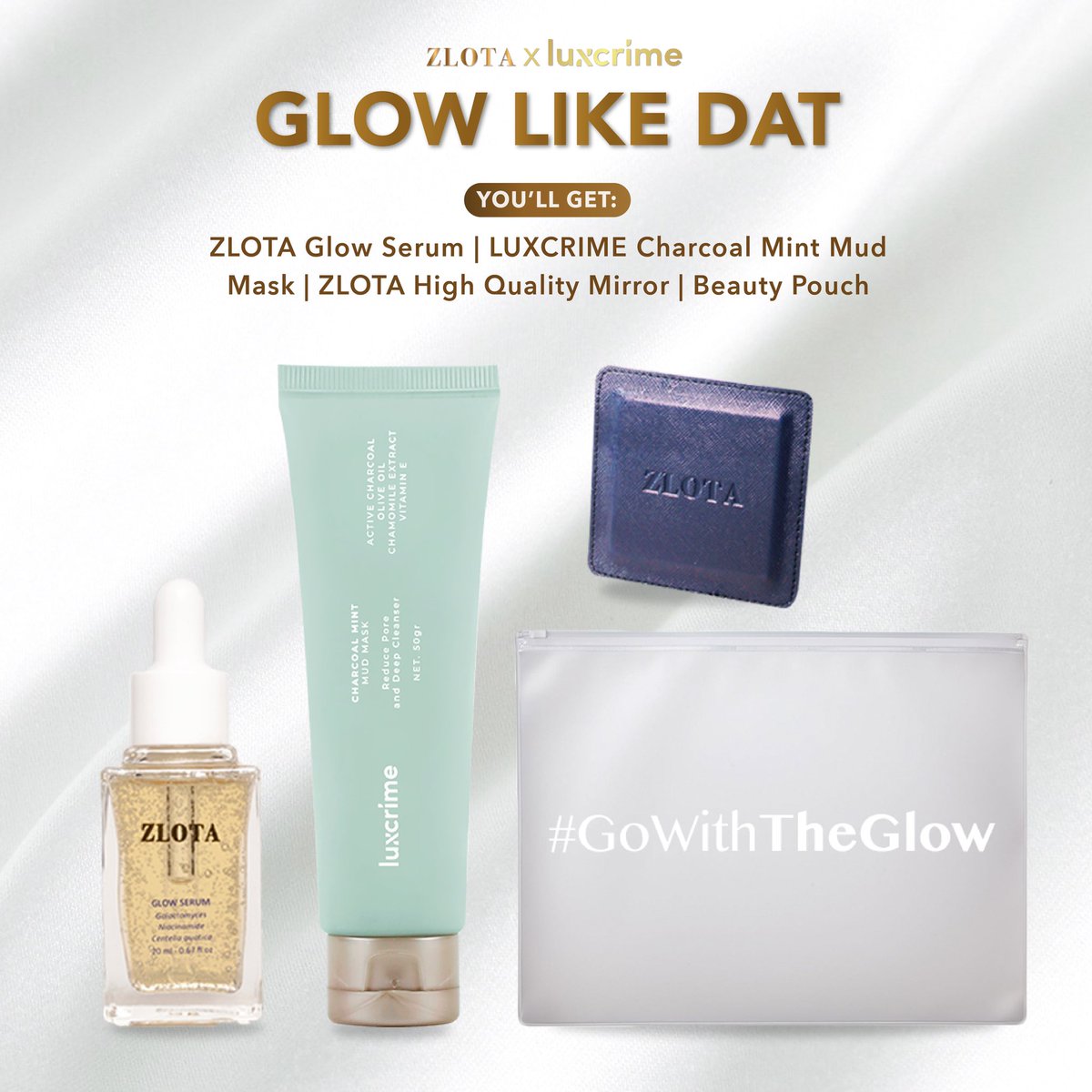 ✨GIVE AWAY! ✨
ZLOTA X LUXCRIME

Utk merayakan collab pertama kita dgn local brand LUXCRIME
Mizlo mau bagi-bagi #GLOWLIKEDAT package ni. caranya gampang bgt!
1. Follow twitter kita
2. RT dan Like postingan ini 
3. Tag tmn km buat join juga

Zlota babes bakal dapet 👇🏻