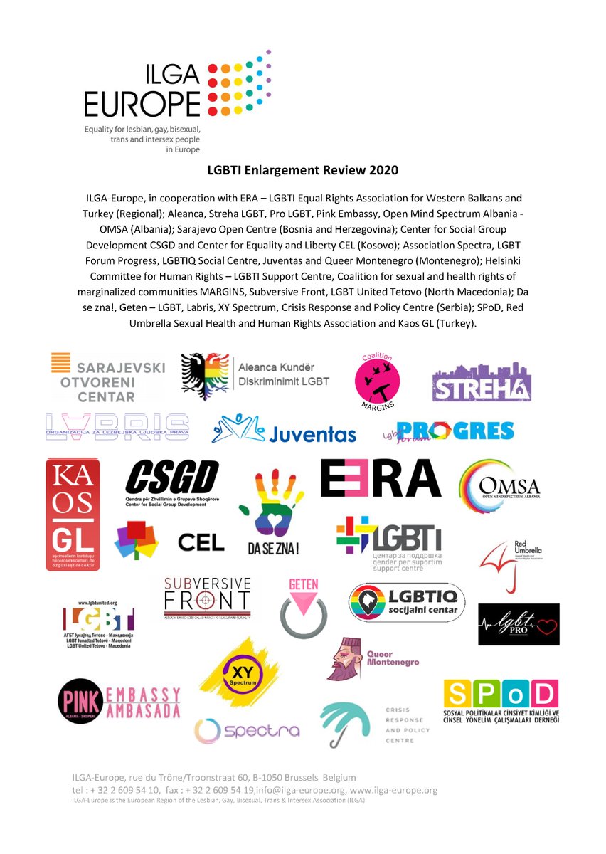 Each year with <a href="/lgbtiera/">ERA - Equal Rights Association</a> &amp; our members, we input to the <a href="/EU_Commission/">European Commission</a>’s Enlargement Progress Reports with our #LGBTI Enlargement Review – covering LGBTI rights developments in 🇦🇱🇧🇦🇽🇰🇲🇪🇲🇰🇷🇸🇹🇷 over the past year. 🔎 Access the 2020 Review here 👉ilga-europe.org/resources/news…