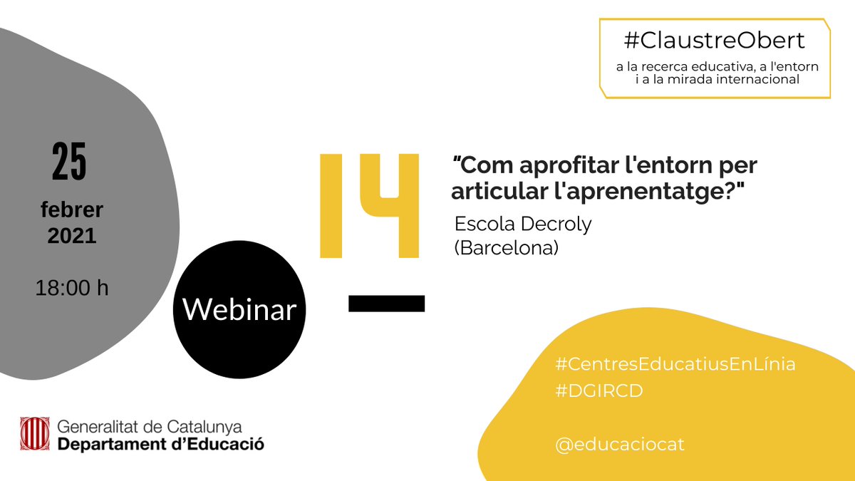 centresenlinia's tweet photo. 🗨 L'@EscolaDecroly de Barcelona treballa amb l’entorn proper i amb elements que provenen de fora de l’escola per articular l’aprenentatge. Us convidem a descobrir-ho en el proper #ClaustreObert.

📆 25 de febrer
🕒 18h
🔗 https://t.co/xJEo0t6vdw

#DGIRCD #Educació https://t.co/mTcvkK02JK