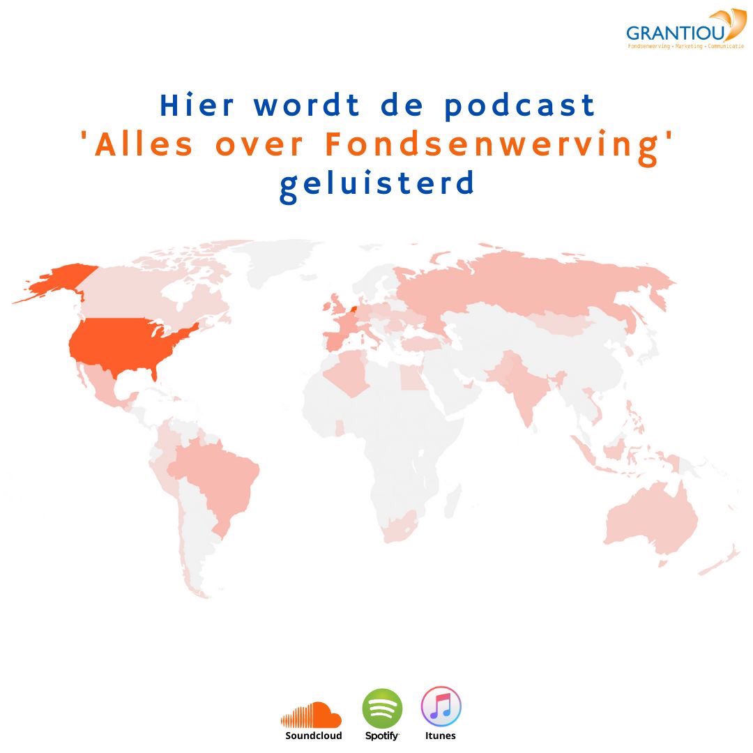 Vanuit deze landen wordt naar de #podcast ‘Alles over #Fondsenwerving’ geluisterd. Best cool toch?