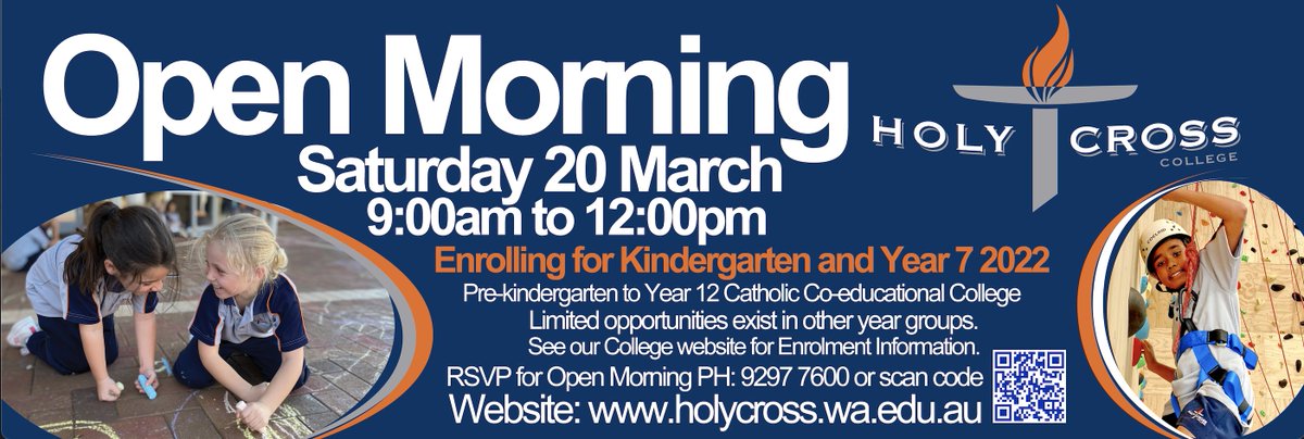 Welcome to Holy Cross College Open Morning Saturday 20 March! Prospective families and the wider community are invited to view our vast amazing modern contemporary facilities including our new sports centre LIMA. Please RSVP holycross.wa.edu.au/forms