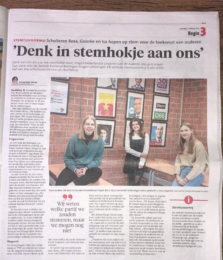 stemtuvoormij's tweet photo. Met veel trots kunnen wij vertellen dat wij in het Haarlems Dagblad staan vandaag. Sprint naar de dichtstbijzijnde winkel en haal de krant! 
#stemtuvoormij https://t.co/iTSLm88Bym