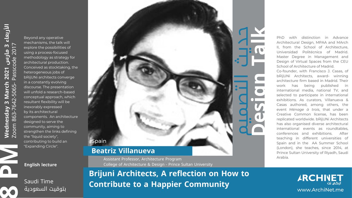 Dear friends, I share this information in case someone might be interested. Many thanks to Archinet for the invitation!
Queridos amigos, comparto esta información por si a alguien le pudiera interesar. Muchísimas gracias a Archinet por la invitación!