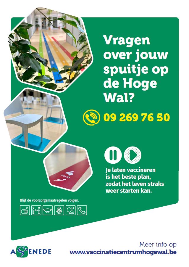 Morgen wordt het eerste prikje in het vaccinatiecentrum op de Hoge Wal in Ertvelde gezet. De komende maanden ben ook jij aan de beurt! Heb je nog vragen? 09 269 76 50.