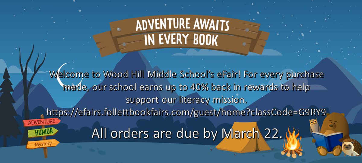 The Hub is hosting a virtual book fair this year to support our love of reading and finding that next great book! The efair begins TODAY and runs through March 22. 
efairs.follettbookfairs.com/guest/home?cla…