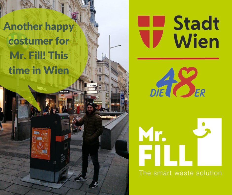 mrfill_'s tweet image. Mr. Fill has given a training to die 48&apos;er in the city of Wien for the correct use of the smart waste bins. A picture of a satisfied customer always makes us happy!

#Smartwastesolutions #Smartcity #Smartbins #Wien #Austria #Wenen #Vienna