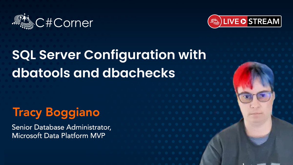 CsharpCorner's tweet image. Did you miss @TracyBoggiano session on &quot;SQL Server Configuration with dbatools and dbachecks&quot; at SQL Server Virtual Conference?

You can now watch it here: bit.ly/3bzKOVk

#SQLServer #AzureSQL #SQLConference #WomenWhoCode #sqldba #sqlserver2019 #sqlfamily #csharpliveshow