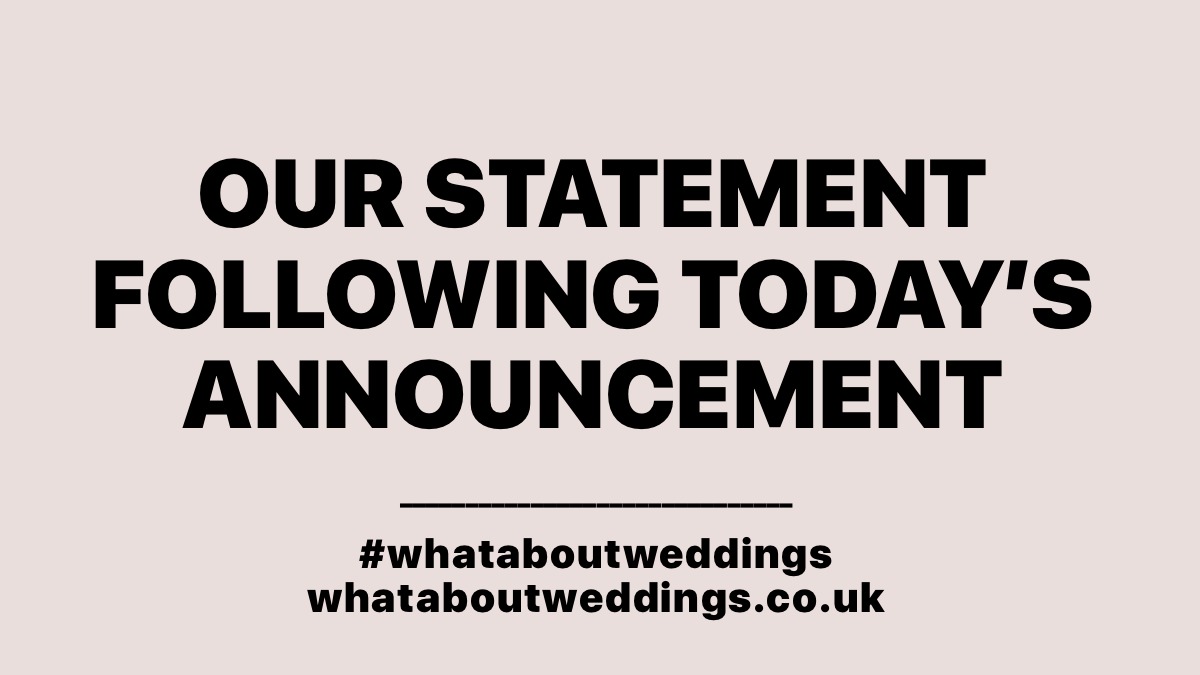 Following <a href="/BorisJohnson/">Boris Johnson</a>'s announcement, please read our statement:

whataboutweddings.co.uk/roadmap-respon…

#whataboutweddings