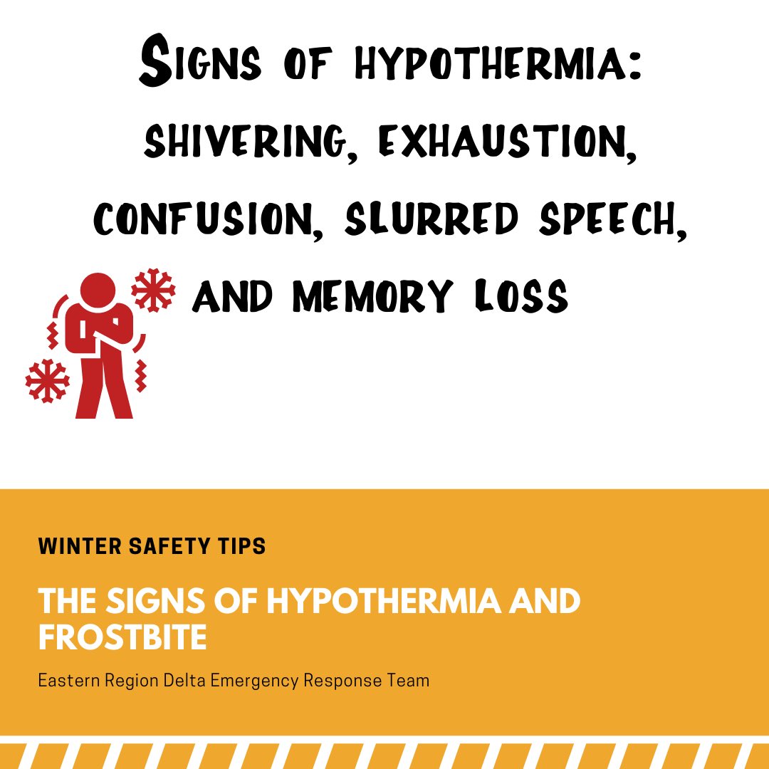 easternregdst's tweet photo. Message from Eastern Region Emergency Reaponse Team: It's been ice cold for the past few weeks. Do you know the signs of hypothermia or frostbite?#BeDeltaReady
#DeltaERT https://t.co/rcr1kdf4x7