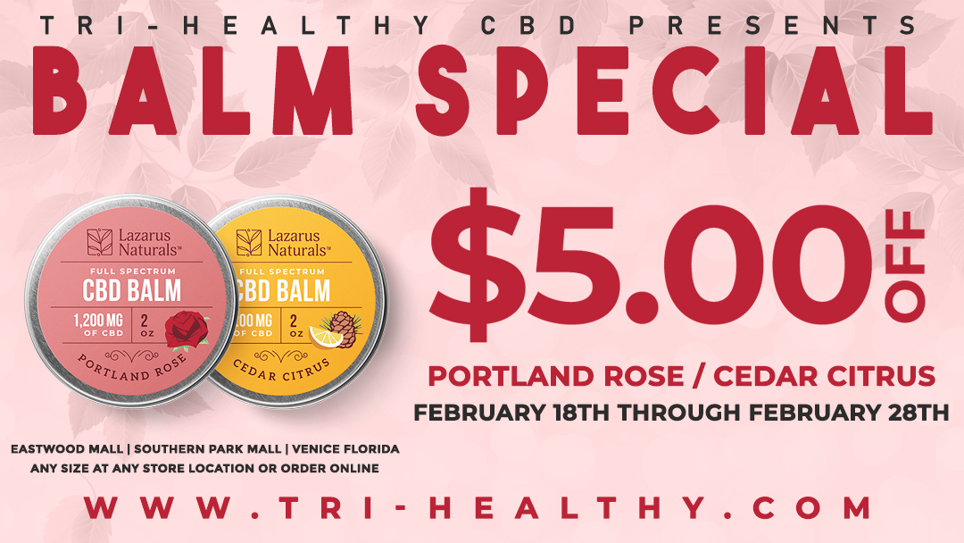 trihealthcbd's tweet photo. From February 18th through the 28th get $5 OFF a Cedar Citrus or Portland Rose balm of any size at any store location or order online at https://t.co/ufN6nKBKqn #CBD #Balms #CBDBALMS #Lazarus #TriHealthy #hemp #lazarusnaturals #portlandrose #cedarcitrus https://t.co/fuY7Dqm988
