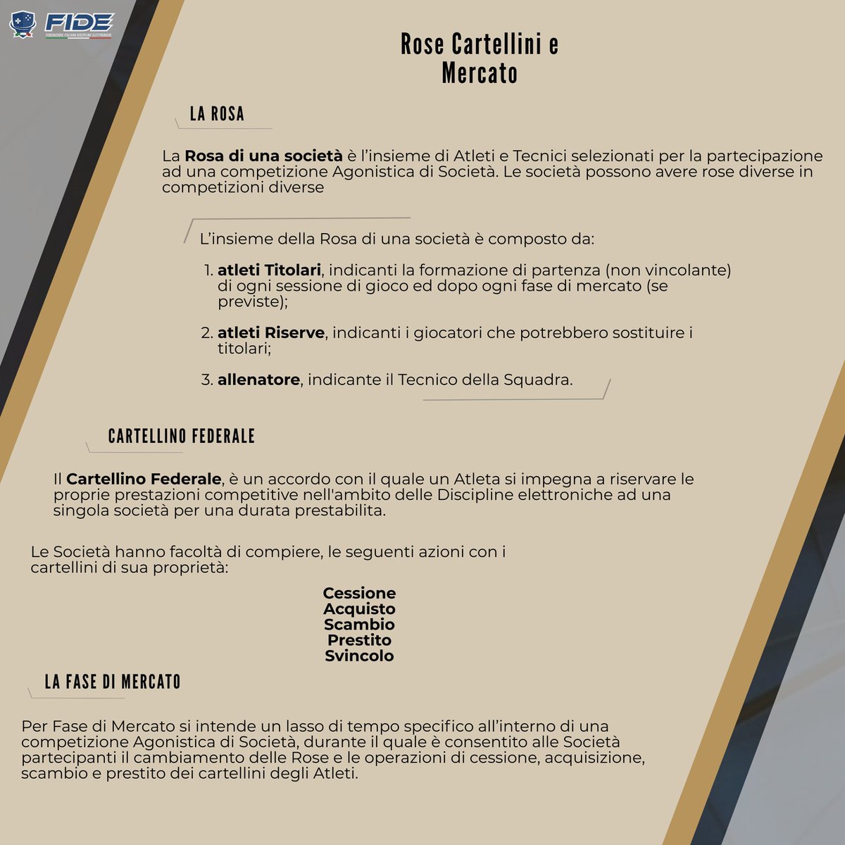 HSL Esports (@hslesports) on Twitter photo 📖 | RULES IN PILLS
Prosegue la condivisione del regolamento FIDE dedicando attenzione alla struttura, dettagliatamente descritta, della rosa di una società con particolare focus anche sui cartellini federali e sulla fase di mercato.
<a href="/FederazioneE/">Federazione Italiana Discipline Elettroniche</a>
#GetWild #FIDE #Esports 📖 | RULES IN PILLS
Prosegue la condivisione del regolamento FIDE dedicando attenzione alla struttura, dettagliatamente descritta, della rosa di una società con particolare focus anche sui cartellini federali e sulla fase di mercato.
<a href="/FederazioneE/">Federazione Italiana Discipline Elettroniche</a>
#GetWild #FIDE #Esports