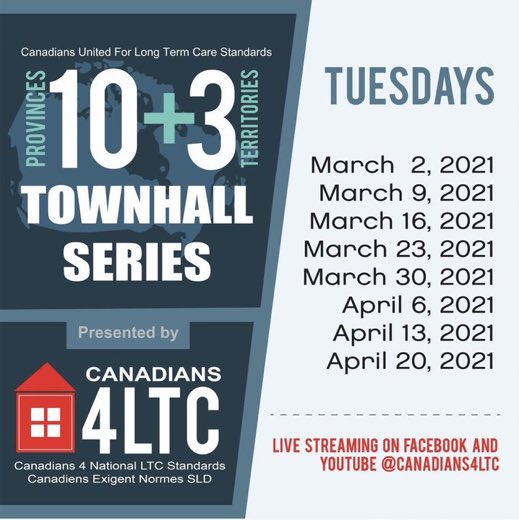 #Canadians4LTCStandards
#10plus3

Join the Townhall Series every Tuesday ⬇️⬇️⬇️