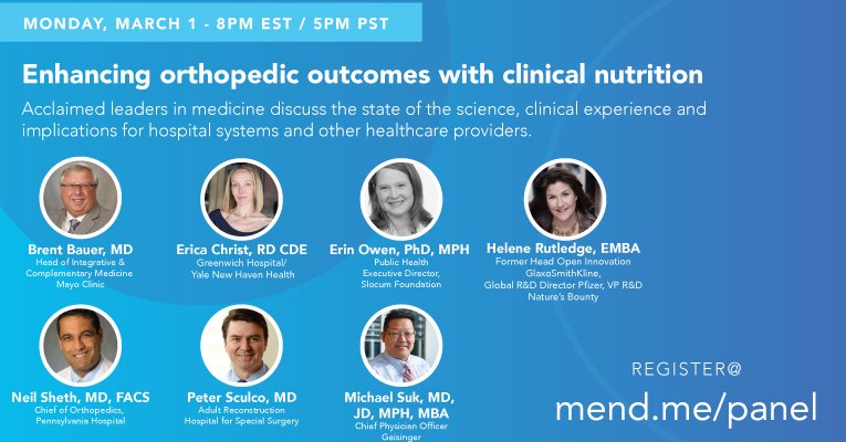mendnutrition's tweet photo. Join us for a #webinar on March 1st as leaders in medicine discuss the state of clinical nutrition's role in enhancing orthopedic outcomes and the implications for hospitals and providers. #clinicalnutrition #orthopedics #physicaltherapy #orthopedicsurgeon
https://t.co/osX1yVHPBQ https://t.co/5zbZYeI0VQ