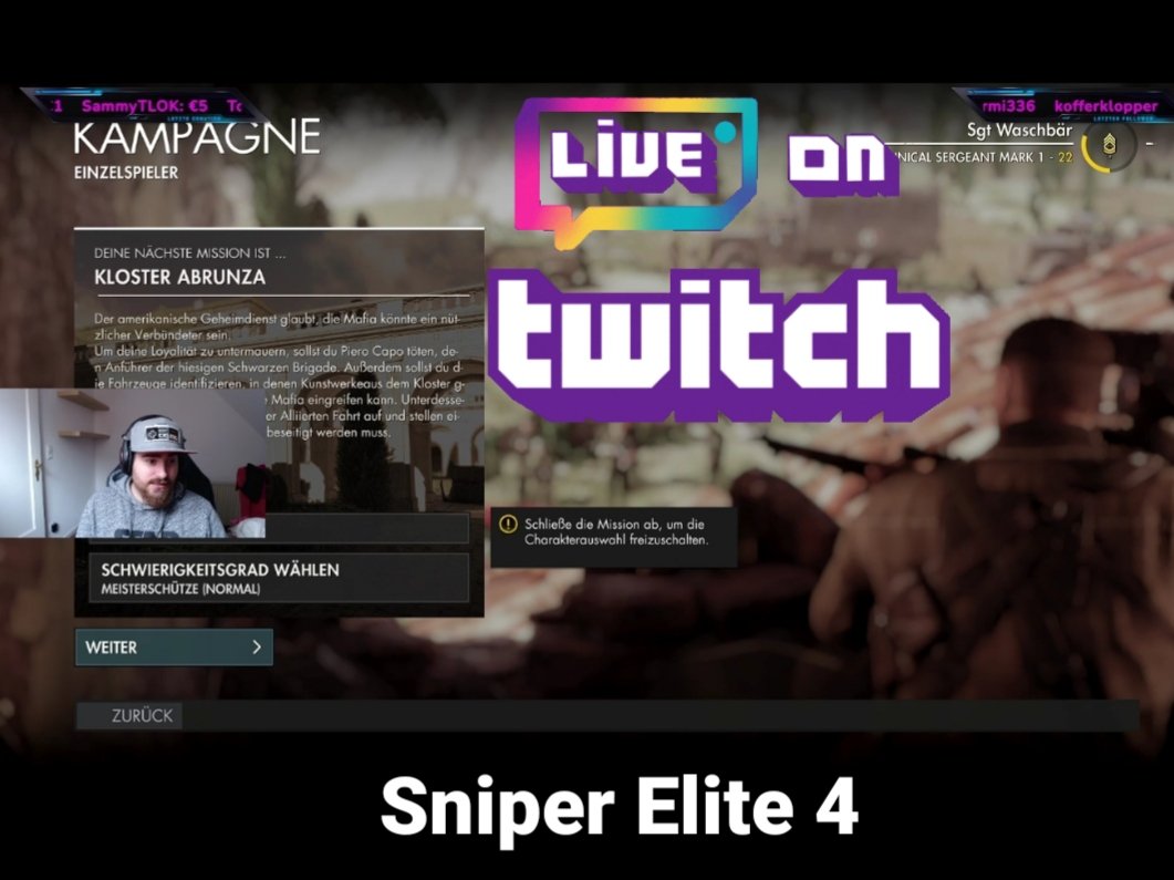 Live now schaut vorbei auf #twitch. twitch.tv/sgt_waschbaer.  #followme

#twitchde #supportsmallstreamers #livestream #gaming #shooter #shooterspiel #sniperelite4
