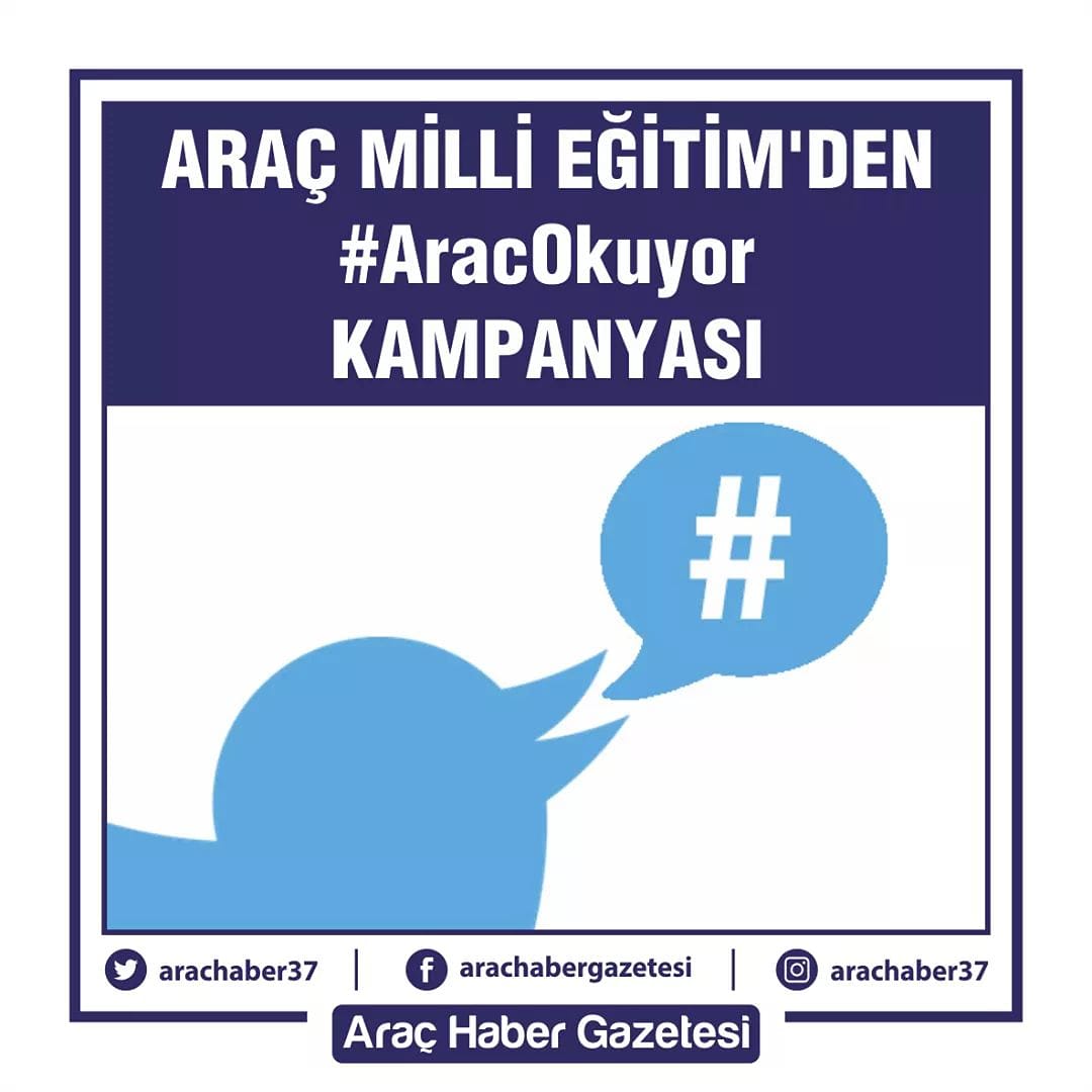 ARAÇ MİLLİ EĞİTİM'DEN
#AracOkuyor
KAMPANYASI

24 ŞUBAT 2021 Çarşamba günü saat 20.00 de Twitter üzerinden #AracOkuyor hashtagi ile ilçemiz genelinde tweet etkinliği düzenlenecektir. 

Araç İlçe Milli Eğitim Müdürlüğü