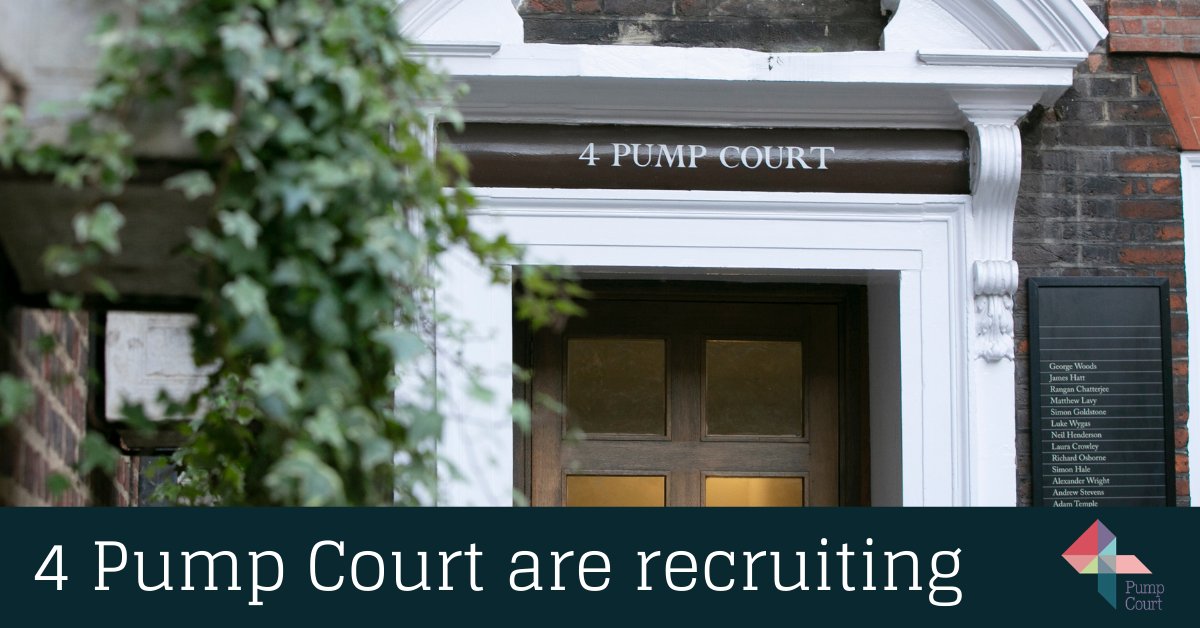 4 Pump Court are recruiting. We seek established practitioners of five years call and above, specialising in commercial dispute resolution. Information can be found at 4pumpcourt.com/join-us.